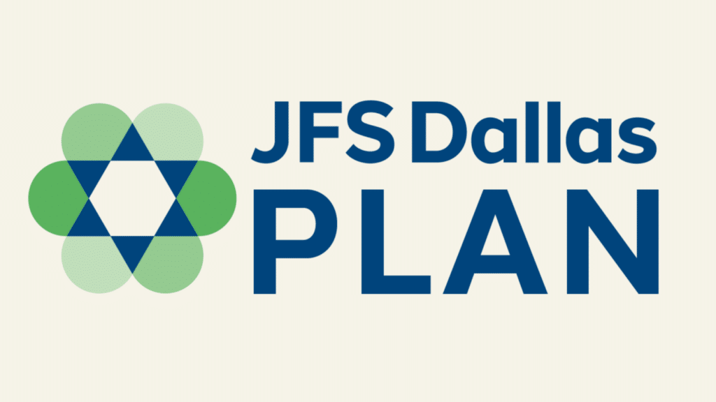 JFS Dallas PLAN logo with a blue-green geometric design and bold blue text on a light background.