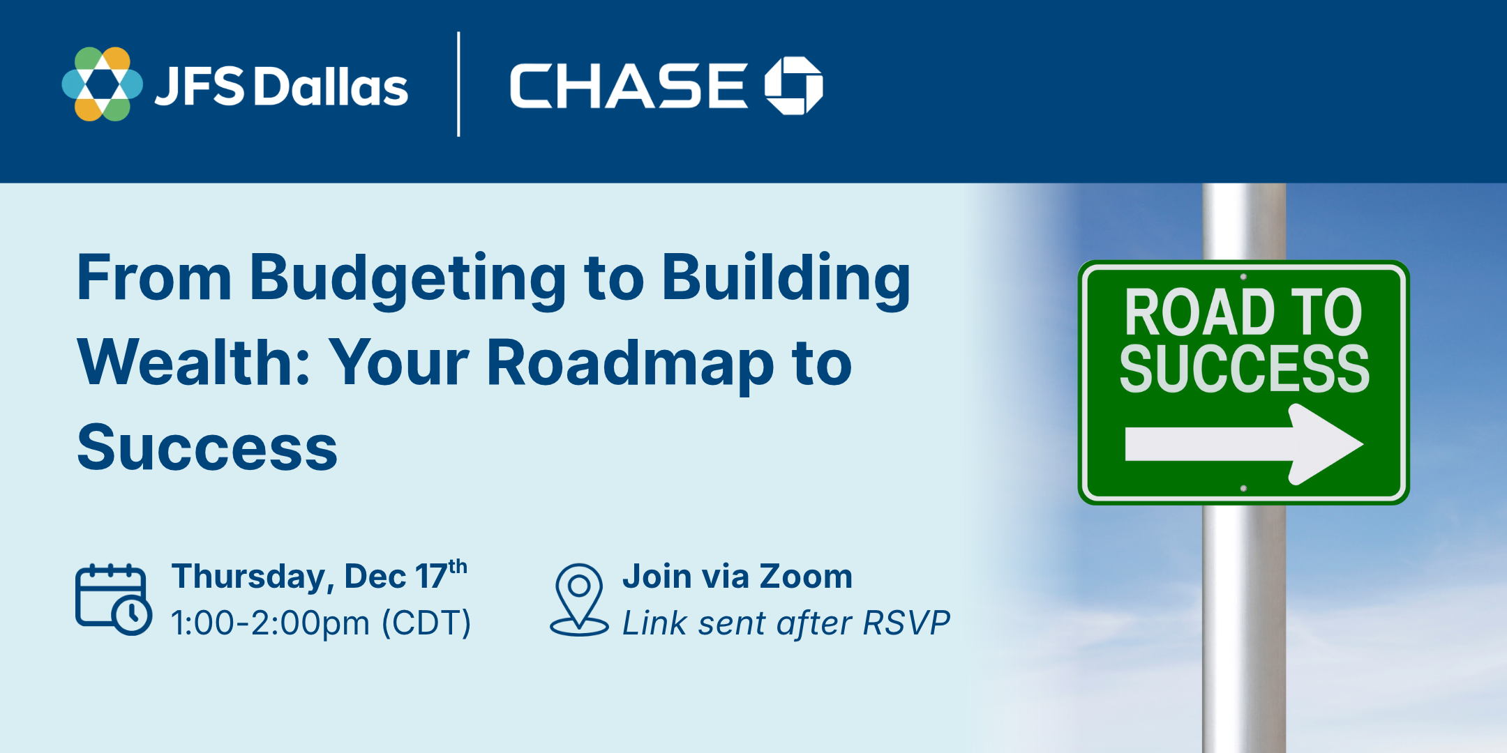 Event flyer for “From Budgeting to Building Wealth” webinar on December 17th from 1:00-2:00pm CDT via Zoom.